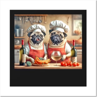 Pug Chefs Cooking in the Kitchen Posters and Art